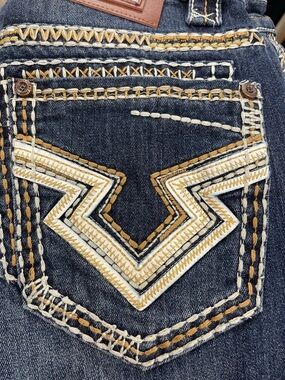 T&G Men’s Dark Blue Straight Jeans with White & Tan Pocket Embroidery